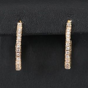 Gold Pave Hoop Earrings with Clear Stones - Women's Jewelry